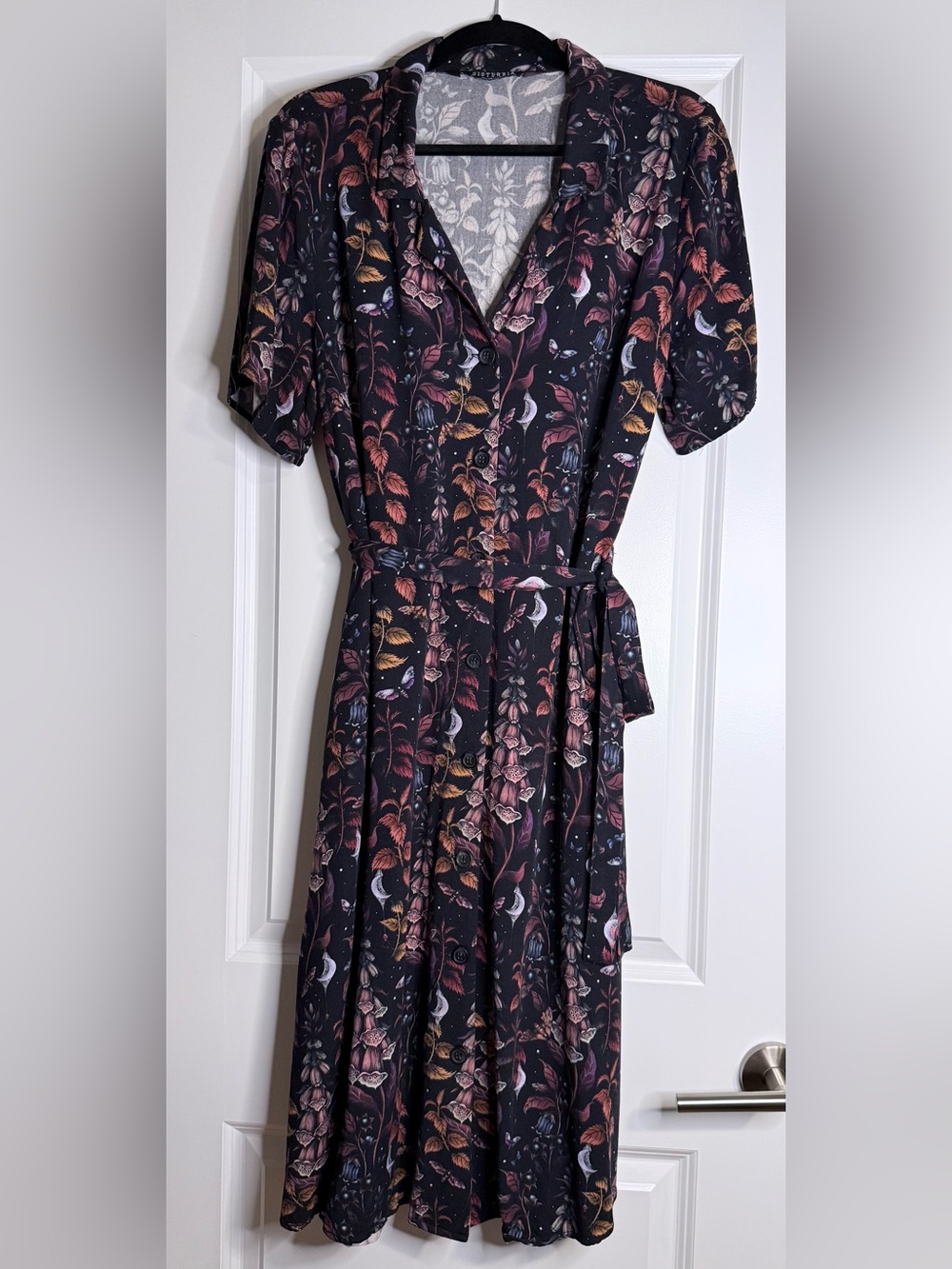 NEW Disturbia Foxglove Midi Shirt Dress Pockets Dark Botanical Goth Grunge US12 - Picture 9 of 13